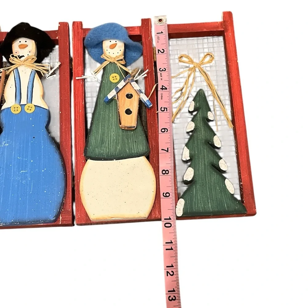 Rustic Wooden Snowman Christmas Decor Folding Screen / Winter Holiday Display